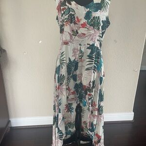 Tropical Print Sleeveless Maxi Romper Dress